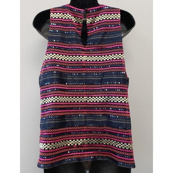 Trina Turk Sequined Blouse Top Women's 6 SMALL Pink Blue Orange Gold Embroidered - Picture 12 of 12